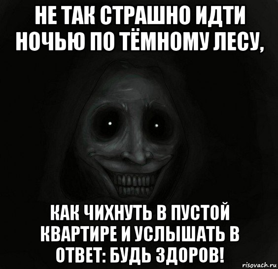 не так страшно идти ночью по тёмному лесу, как чихнуть в пустой квартире и услышать в ответ: будь здоров!, Мем Ночной гость