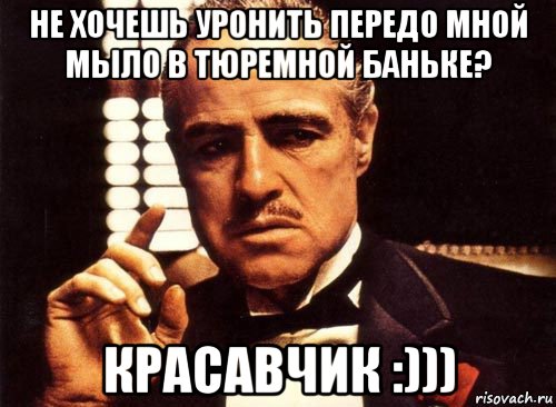 не хочешь уронить передо мной мыло в тюремной баньке? красавчик :))), Мем крестный отец