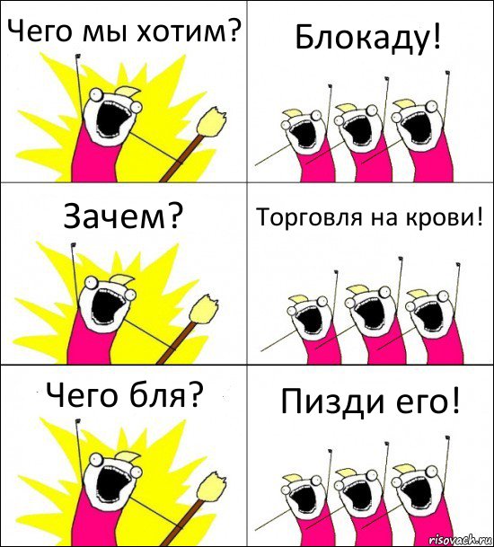 Чего мы хотим? Блокаду! Зачем? Торговля на крови! Чего бля? Пизди его!, Комикс кто мы