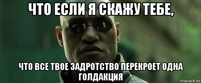 что если я скажу тебе, что все твое задротство перекроет одна голдакция, Мем  морфеус