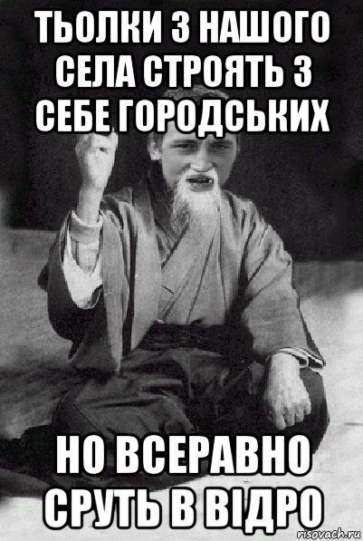 тьолки з нашого села строять з себе городських но всеравно сруть в відро, Мем Мудрий паца