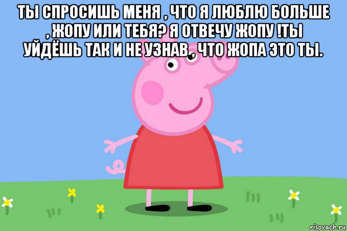 ты спросишь меня , что я люблю больше , жопу или тебя? я отвечу жопу !ты уйдёшь так и не узнав , что жопа это ты. , Мем Пеппа