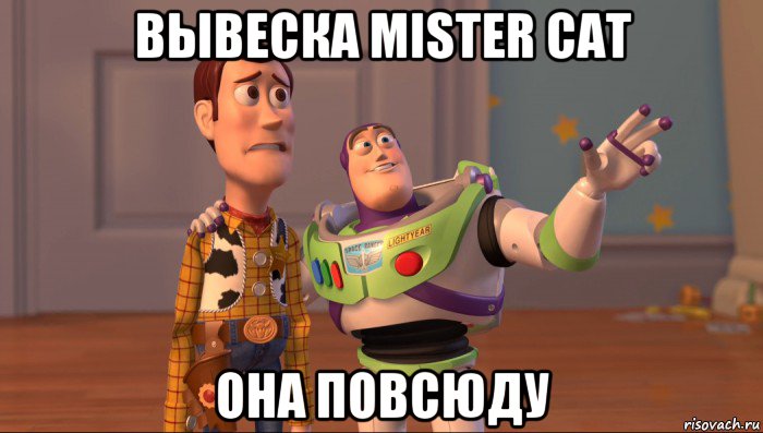 вывеска mister cat она повсюду, Мем Они повсюду (История игрушек)