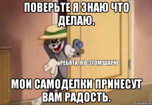 поверьте я знаю что делаю. мои самоделки принесут вам радость., Мем    Ребята я в этом шарю