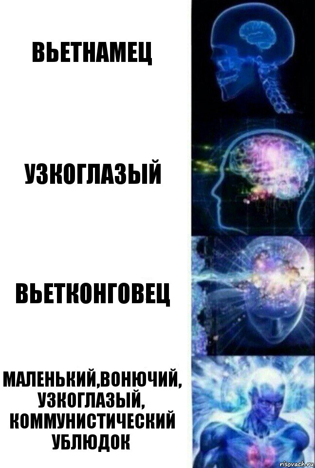 Вьетнамец Узкоглазый Вьетконговец МАЛЕНЬКИЙ,ВОНЮЧИЙ,
УЗКОГЛАЗЫЙ,
КОММУНИСТИЧЕСКИЙ УБЛЮДОК, Комикс  Сверхразум