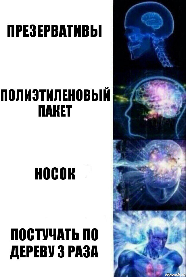 Презервативы Полиэтиленовый пакет Носок Постучать по дереву 3 раза, Комикс  Сверхразум