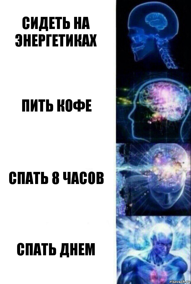 Сидеть на энергетиках Пить Кофе Спать 8 часов Спать Днем, Комикс  Сверхразум