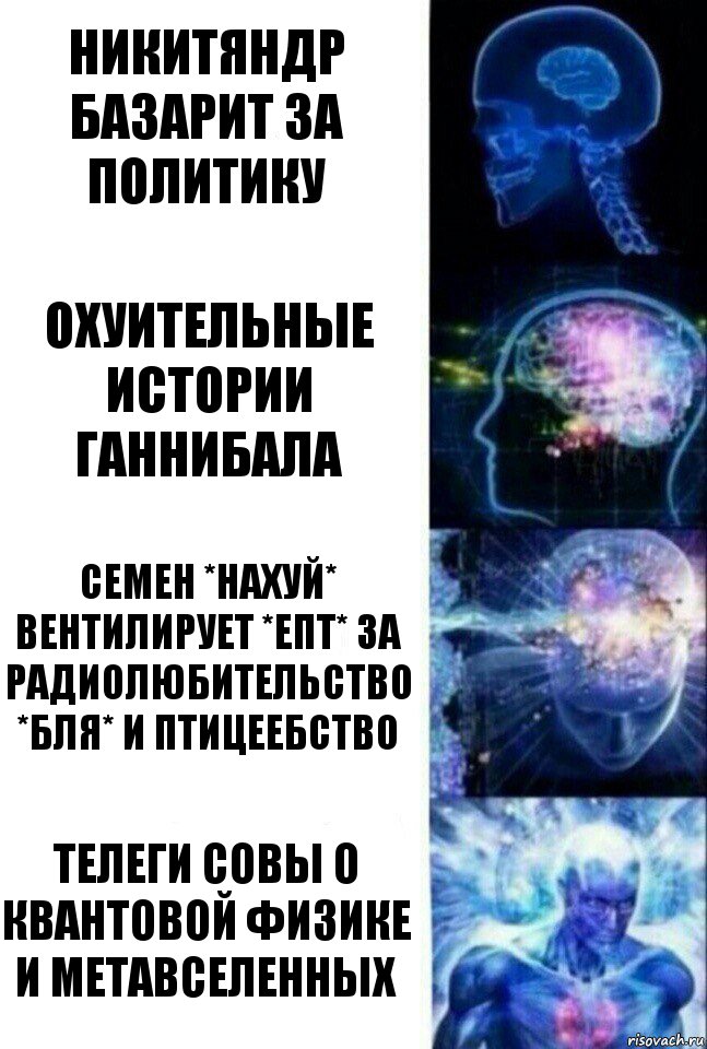 никитяндр базарит за политику охуительные истории ганнибала семен *нахуй* вентилирует *епт* за радиолюбительство *бля* и птицеебство телеги совы о квантовой физике и метавселенных, Комикс  Сверхразум