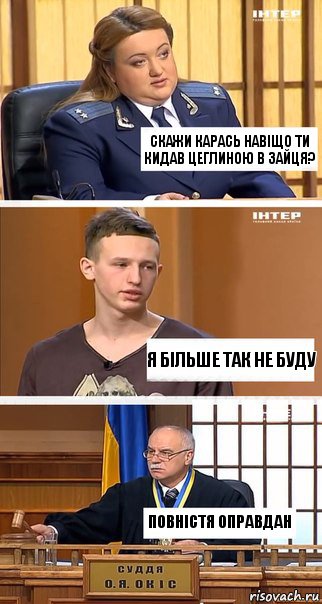 Скажи карась навіщо ти кидав цеглиною в Зайця? Я більше так не буду Повністя оправдан, Комикс  В суде