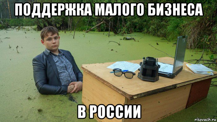 поддержка малого бизнеса в россии, Мем  Парень сидит в болоте