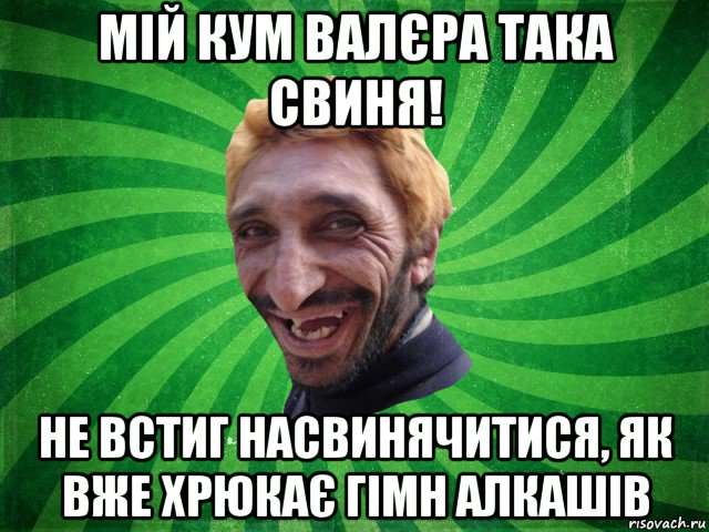 мій кум валєра така свиня! не встиг насвинячитися, як вже хрюкає гімн алкашів