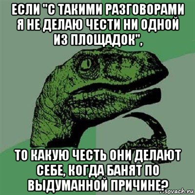 если "с такими разговорами я не делаю чести ни одной из площадок", то какую честь они делают себе, когда банят по выдуманной причине?, Мем Филосораптор