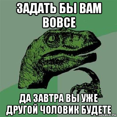 задать бы вам вовсе да завтра вы уже другой чоловик будете, Мем Филосораптор