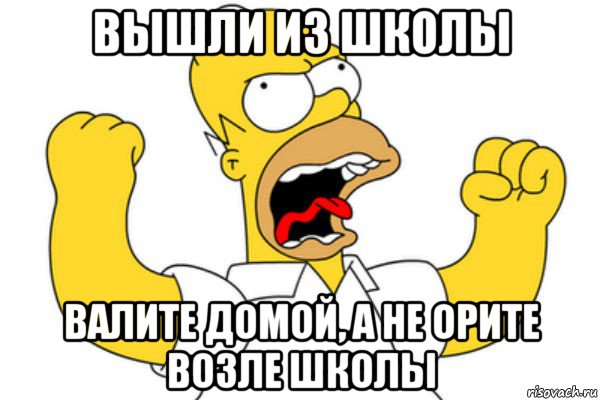 вышли из школы валите домой, а не орите возле школы, Мем Разъяренный Гомер