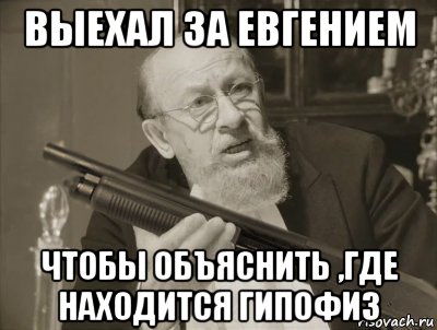 выехал за евгением чтобы объяснить ,где находится гипофиз, Мем Преображенский с дробовиком