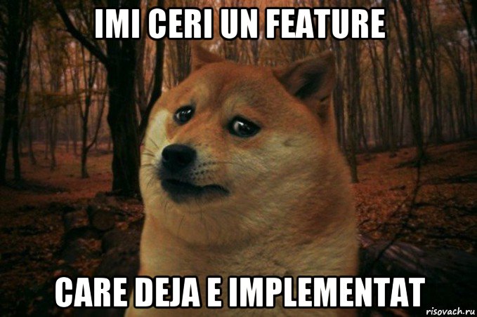 imi ceri un feature care deja e implementat, Мем SAD DOGE