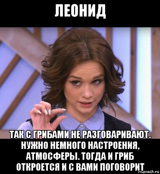 леонид так с грибами не разговаривают. нужно немного настроения, атмосферы. тогда и гриб откроется и с вами поговорит