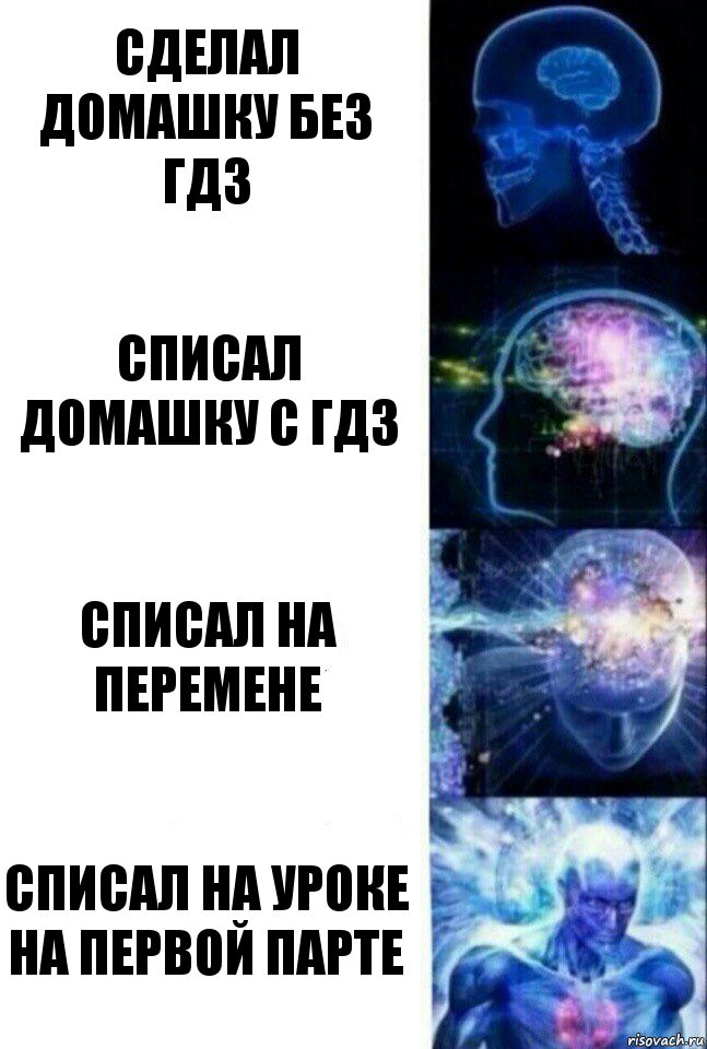 Сделал домашку без гдз списал домашку с гдз списал на перемене списал на уроке на первой парте, Комикс  Сверхразум