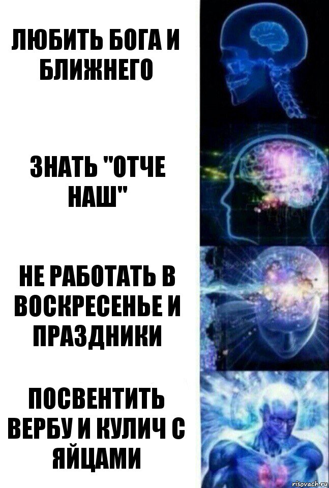 любить бога и ближнего знать "отче наш" не работать в воскресенье и праздники посвентить вербу и кулич с яйцами, Комикс  Сверхразум