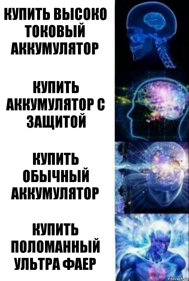 Купить высоко токовый аккумулятор Купить аккумулятор с защитой Купить обычный аккумулятор Купить поломанный ультра фаер, Комикс  Сверхразум