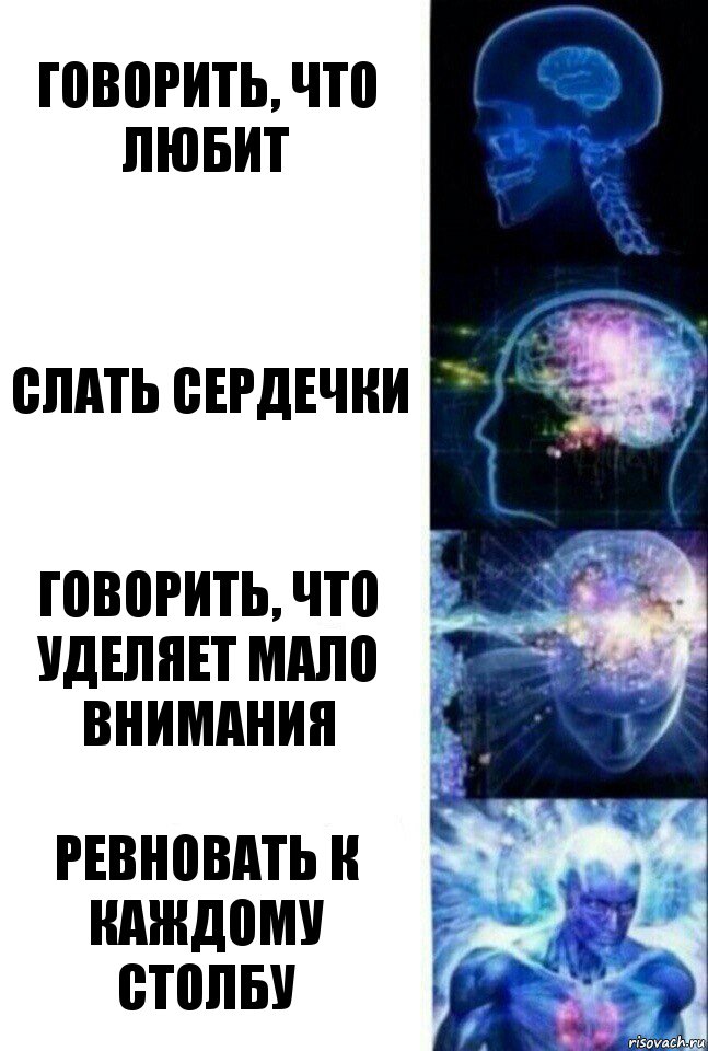 говорить, что любит слать сердечки говорить, что уделяет мало внимания ревновать к каждому столбу, Комикс  Сверхразум