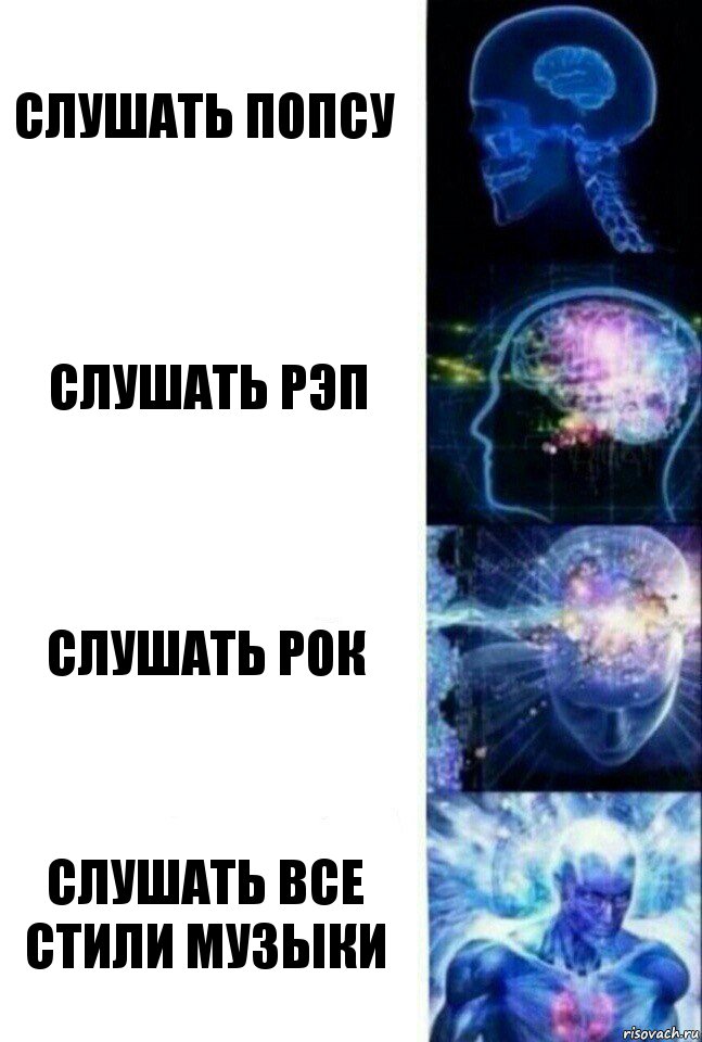 Слушать попсу Слушать рэп Слушать рок Слушать все стили музыки, Комикс  Сверхразум