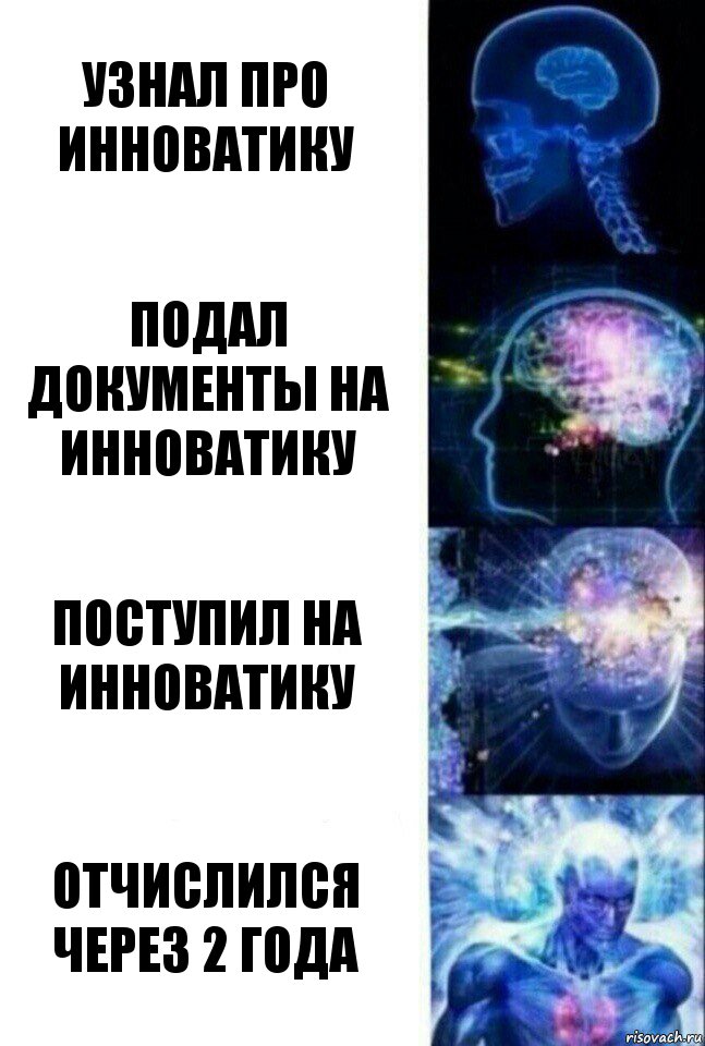 Узнал про инноватику Подал документы на инноватику Поступил на инноватику Отчислился через 2 года, Комикс  Сверхразум