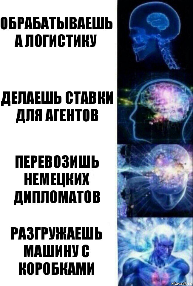 обрабатываешь а логистику делаешь ставки для агентов перевозишь немецких дипломатов разгружаешь машину с коробками, Комикс  Сверхразум