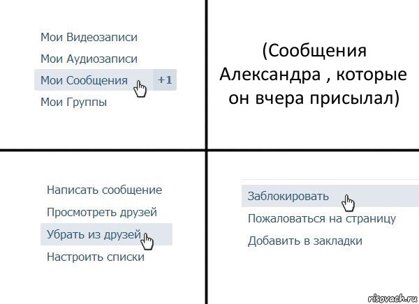 (Сообщения Александра , которые он вчера присылал), Комикс  Удалить из друзей