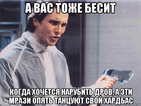 а вас тоже бесит когда хочется нарубить дров, а эти мрази опять танцуют свой хардбас, Мем Американский психопат