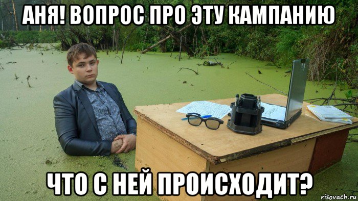 аня! вопрос про эту кампанию что с ней происходит?, Мем  Парень сидит в болоте