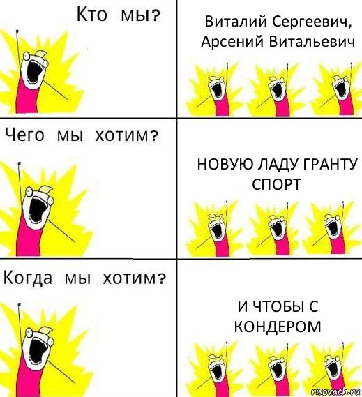 Виталий Сергеевич, Арсений Витальевич Новую Ладу Гранту Спорт И чтобы с кондером, Комикс Что мы хотим