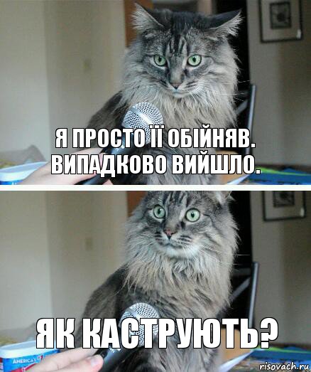 Я просто її обійняв. Випадково вийшло. Як каструють?, Комикс  кот с микрофоном