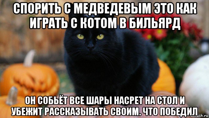 спорить с медведевым это как играть с котом в бильярд он собьёт все шары насрет на стол и убежит рассказывать своим. что победил