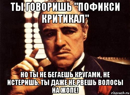 ты говоришь "пофикси критикал" но ты не бегаешь кругами, не истеришь. ты даже не рвешь волосы на жопе!, Мем крестный отец