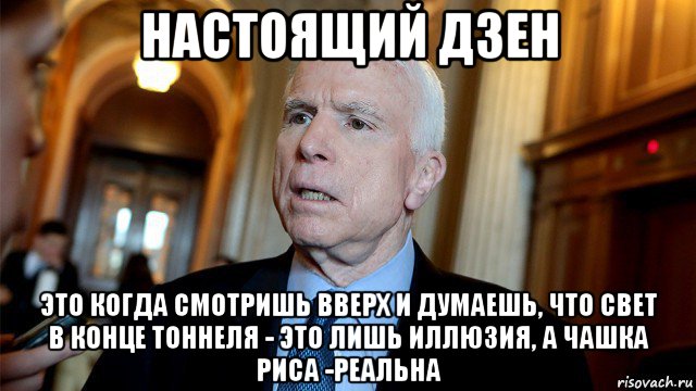 настоящий дзен это когда смотришь вверх и думаешь, что свет в конце тоннеля - это лишь иллюзия, а чашка риса -реальна