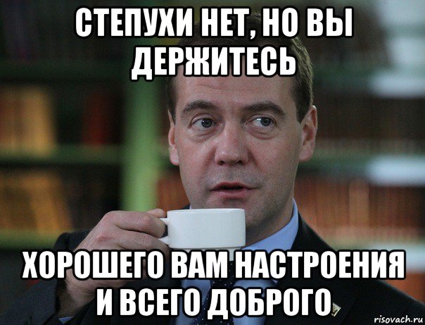 степухи нет, но вы держитесь хорошего вам настроения и всего доброго, Мем Медведев спок бро