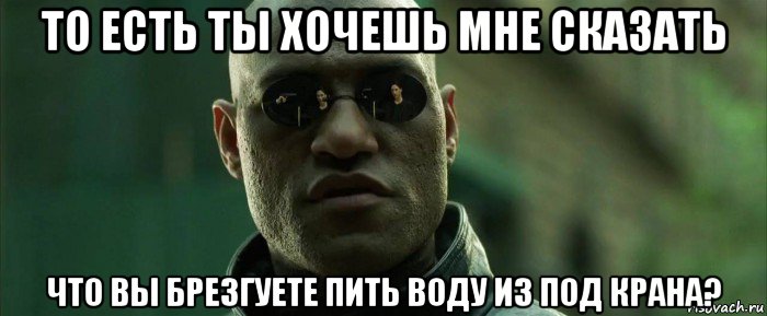 то есть ты хочешь мне сказать что вы брезгуете пить воду из под крана?, Мем  морфеус