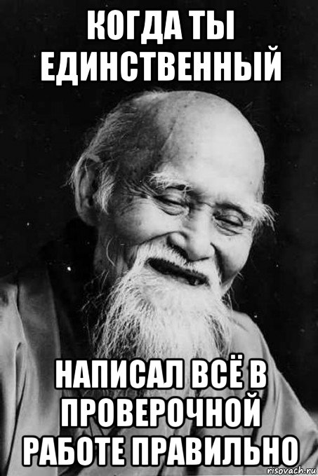 когда ты единственный написал всё в проверочной работе правильно, Мем мудрец улыбается