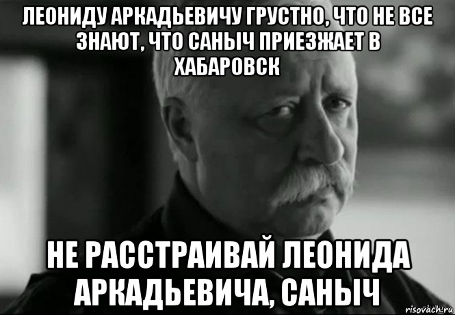 леониду аркадьевичу грустно, что не все знают, что саныч приезжает в хабаровск не расстраивай леонида аркадьевича, саныч, Мем Не расстраивай Леонида Аркадьевича