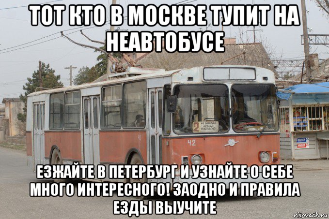 тот кто в москве тупит на неавтобусе езжайте в петербург и узнайте о себе много интересного! заодно и правила езды выучите
