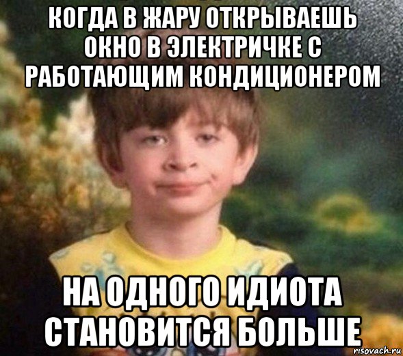 когда в жару открываешь окно в электричке с работающим кондиционером на одного идиота становится больше, Мем Недовольный пацан