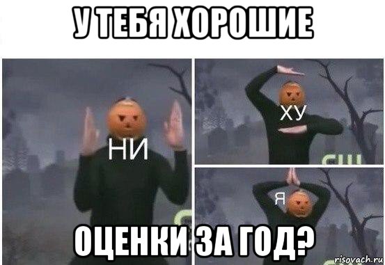 у тебя хорошие оценки за год?, Мем  Ни ху Я