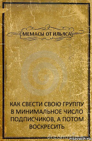 МЕМАСЫ ОТ ИЛЬЯСА КАК СВЕСТИ СВОЮ ГРУППУ В МИНИМАЛЬНОЕ ЧИСЛО ПОДПИСЧИКОВ, А ПОТОМ ВОСКРЕСИТЬ, Комикс обложка книги