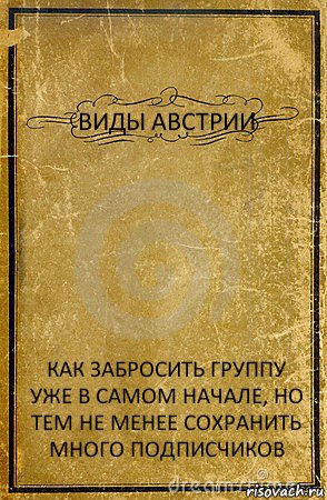 ВИДЫ АВСТРИИ КАК ЗАБРОСИТЬ ГРУППУ УЖЕ В САМОМ НАЧАЛЕ, НО ТЕМ НЕ МЕНЕЕ СОХРАНИТЬ МНОГО ПОДПИСЧИКОВ, Комикс обложка книги