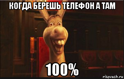 когда берешь телефон а там 100%, Мем Осел из Шрека