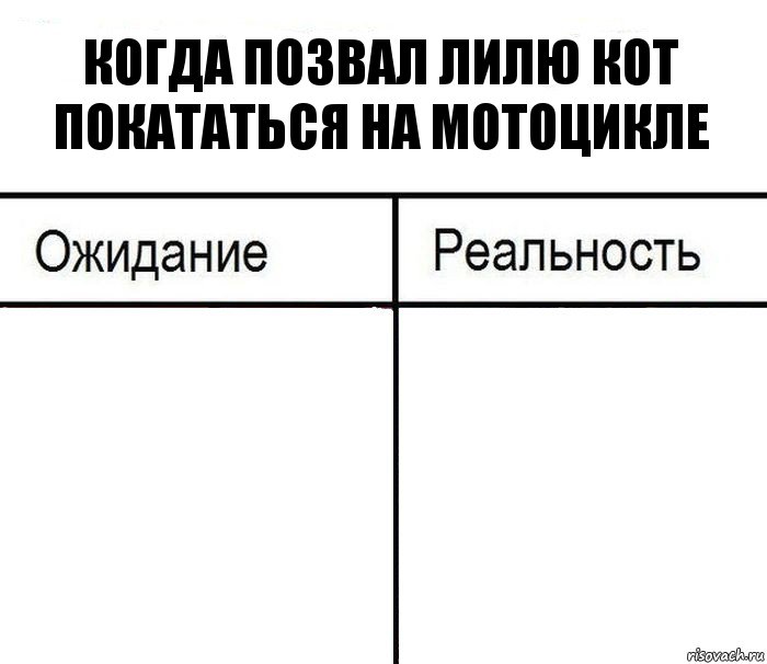 Когда позвал Лилю Кот покататься на мотоцикле  , Комикс  Ожидание - реальность