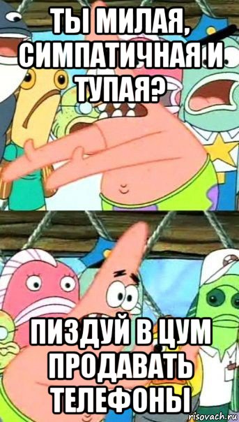 ты милая, симпатичная и тупая? пиздуй в цум продавать телефоны, Мем Патрик (берешь и делаешь)