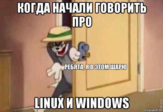 когда начали говорить про linux и windows, Мем    Ребята я в этом шарю