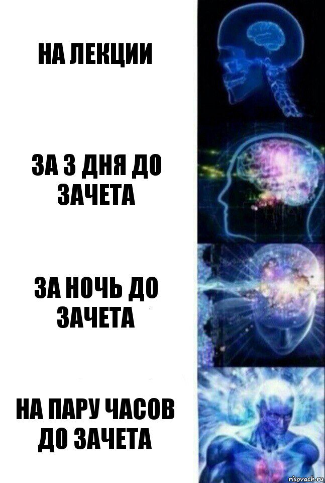 на лекции за 3 дня до зачета за ночь до зачета на пару часов до зачета, Комикс  Сверхразум